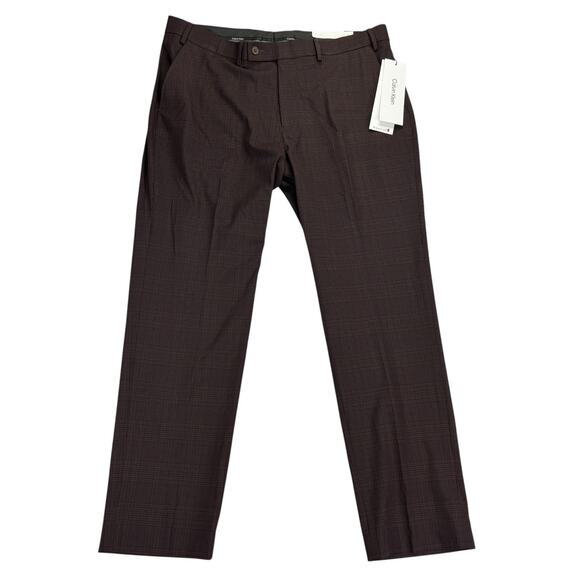 Calvin Klein Mens X Jace Slim Fit Stretch Plaid Dress Pants Wine Red 38x30 - Picture 1 of 4